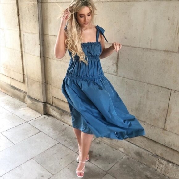 New Zara Taffeta Midi Maxi Dress Tiered Tie Straps Ruffle Romantic Wedding Guest - Picture 11 of 14